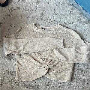 Beige cropped Knitted Women's Sweater